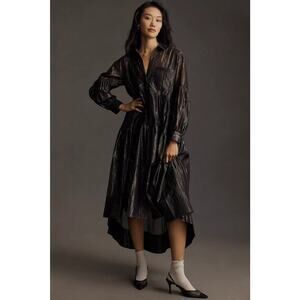 NWT Anthropologie Pilcro Long-Sleeve Metallic High-Low Dress Sz SP Petite #MC446